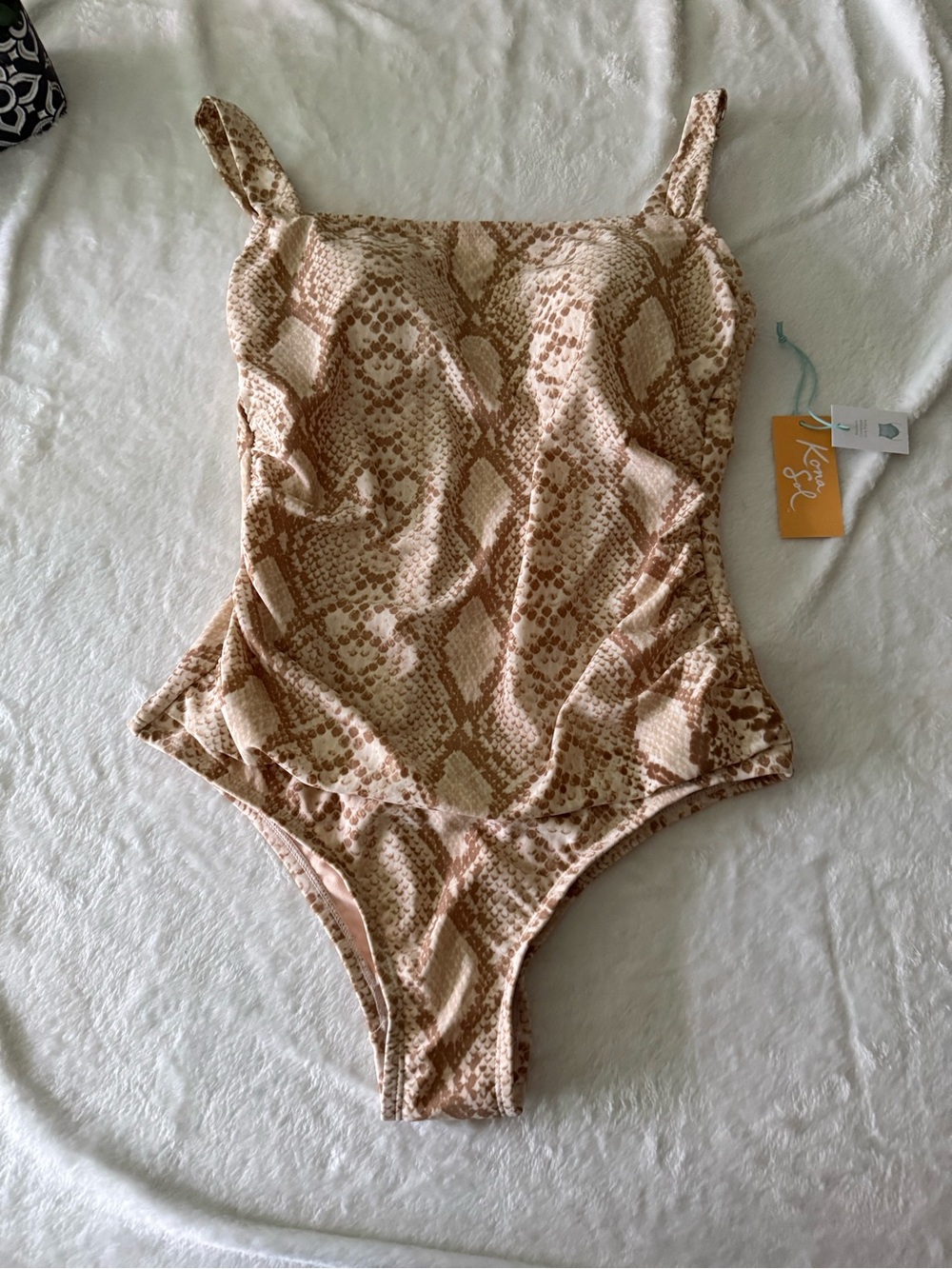 New Kona Sol Brown Beige Snakeskin One Piece Swimsuit M 8/10 NWT
